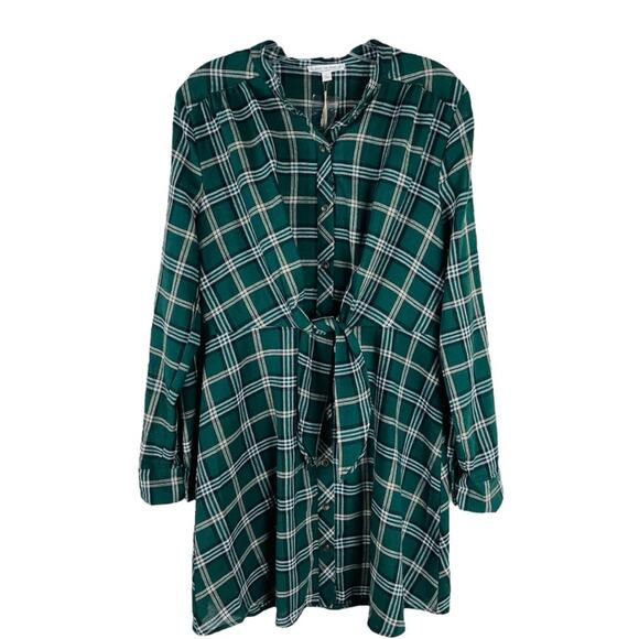 Blu Pepper Dresses & Skirts - NWT Blu Pepper green white plaid preppy tie grunge cottagecore shirt dress large